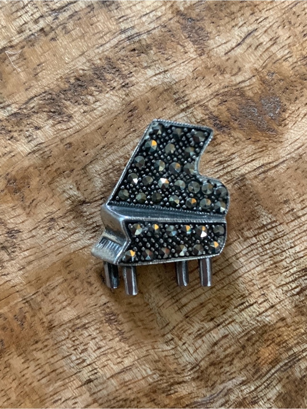 Vintage Sterling Silver Marcasite Grand Piano Brooch